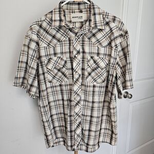 Wrangler Mens Western Short Sleeve Plaid Pearl Snap Shirt